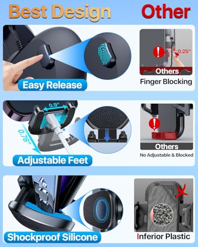 HTU 【Military-Grade Car Phone Holder,【Strongest & Longest Steel-Hook】 Car Vent Mount, Handsfree 360° Adjustable Automobile Cradle Air Clip Stand for iPhone 17 16 15 14 Pro Max Samsung (Graphite Gray) - color: Graphite Gray