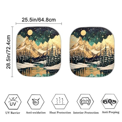 Front Windshield Sun Shade, 2-Piece Car Front Window Pad Folding Sun Visor Windshield Protector Universal Fit Most Cars SUV Truck Van Sedan, Camp Mountain - color: Camp Mountain Moon