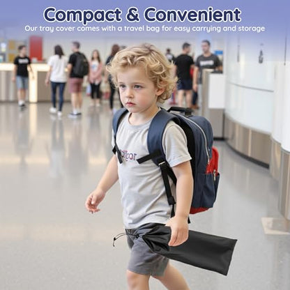 Kids Travel Tray Table Cover with Pockets, Airplane Tray Cover Kids, Toddler Airplane Travel Essentials for Plane or Train, Toddler Travel Essential Must-Haves and Flying Supplies (Blue) - color: Blue