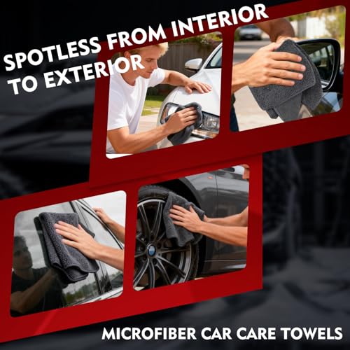 Puomue 12 Pack Microfiber Cleaning Cloth for Cars, 12" X 12" Car Microfiber Towels, Soft, Absorbent and Lint Free Cleaning Cloth, Premium Wash Cloth for Car,Window and Household, Dark Grey
