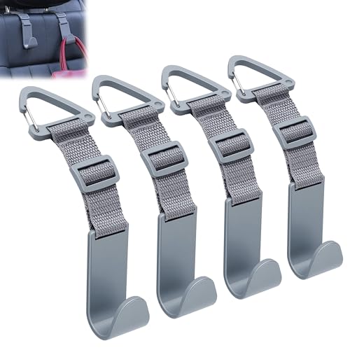 Amooca Headrest Hooks for Car Adjustable 4 Pack Vehicle Seat Back Organizer Storage Hanger Holder for Purse Bags Universal Fit with Clip Gray - color: Gray
