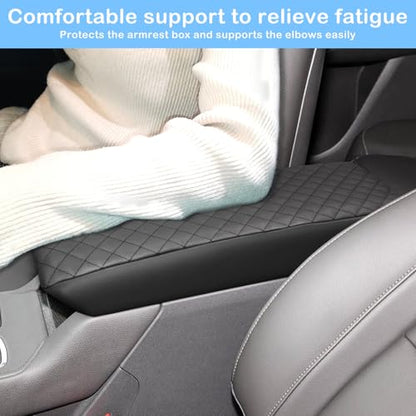 QianBao Compatible with Cadillac XT4 2019 2020 2021 2022 2023 2024 2025 Leather Armrest Box Center Console Cover Middle Console Cover Protector Black Stitches