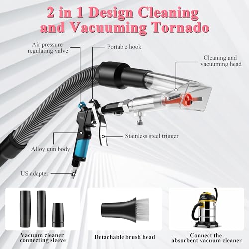 GOCCIDA 2in1 Car Interior Detailing Air Blow Gun & vacunm Gun,Multi-Purpose Cleaning Gun Detachable Sprinkler Head for Automotive Detailing, Carpet, Upholstery, Surface Cleaning - color: Black