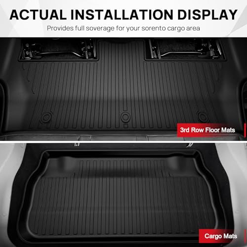 Floor Mats & Cargo Liner for 2017-2026 Chrysler Pacifica 7 Passenger Model (Non Hybrid&Non Pinnacle) & 2020-2026 Voyager: Custom All-Weather Protection Full Set TPE Floor Liners - size: Floor Mats & Cargo Liner