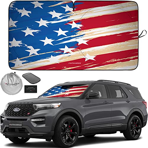 Autoamerics 1-Piece Windshield Sun Shade USA Art Flag - 1 American Design - Foldable Car Front Window Sunshade for Most Sedans SUV Truck - Blocks Max UV Rays and Keeps Your Vehicle Cool - Medium - color: USA ART FLAG-1, size: MEDIUM = 61 x 32 inches
