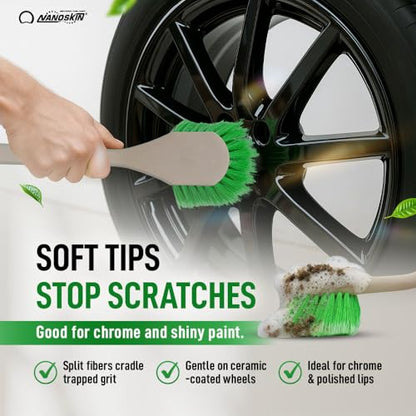 Nanoskin Professional 20-Inch Angled Tire & Wheel Cleaning Brush - Durable Green Polystyrene Bristles for Effective Auto Detailing, Gentle Car Wash Tool | Long-Handled Scrub Brush for Trucks and RVs - size: 20"