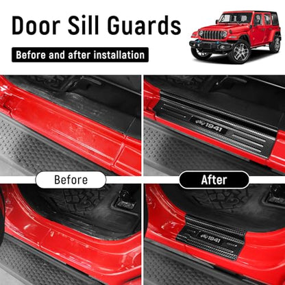 Door Sill Guards Compatible with Jeep Wrangler JL JLU 2018-2026 & Gladiator JT 2020-2026 Accessories Stainless Steel Material Carbon Fiber Texture Front and Rear Door Sill Protector - size: 4-Door (Carbon Fiber Texture)