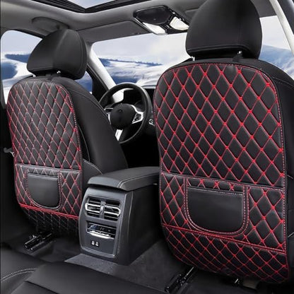 Car Seat Kick Mat Protectors for Volvo XC40 XC60 XC70 XC90 2007-2025, 2Pcs Universal Leather Seat Back Anti-Kick Pad, Anti-Scratch Resistant Waterproof for SUVs Minivans, C/Black - Red - color: C/Black - Red