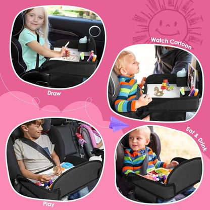 Kids Travel Tray for Toddler Car Seat, Lap Tray for Girl Activities with Dry Erase Board & Cooler Cup Holder, Road Trip Essentials Accessories with No-Drop Large Tablet iPad Holder Stand,2Pc Black - color: Black-2PCS