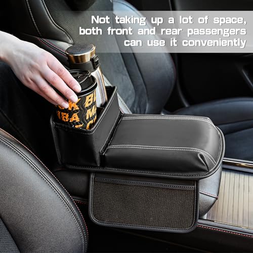 JEYODA Upgraded Car Armrest Cover,Premium Leather Car Armrest Cover Cushion with Storage Holder, Caddy for car (brown) - color: brown