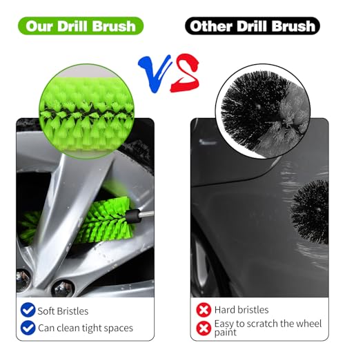 Drill Brush for Car Wheel and Bottle, Highly Dense and Durable Car Cleaning Brush for Wheels, Rims, Engines, Exhaust, Bottle - color: 1 Pack Green