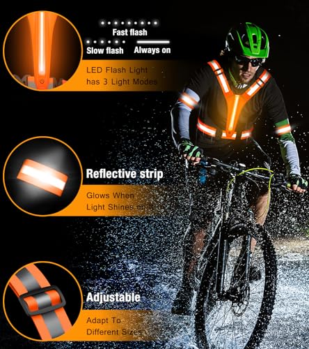 Led Light Up Running Vest Reflective Vest for runners night walking, Rechargeable Reflective Running Vest High Visibility - color: Orange