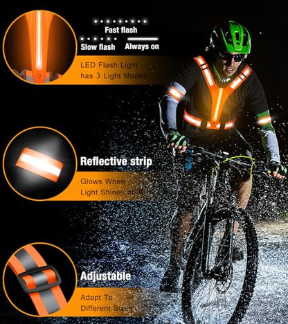 Led Light Up Running Vest Reflective Vest for runners night walking, Rechargeable Reflective Running Vest High Visibility - color: Orange