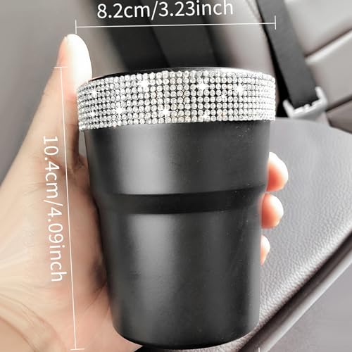 INSTOME Bling Car Trash Can with Lid，Bling Car Change Holder with Lid,Mini Trash Can Cup Holder in Console Pocket Dustbin Cans Portable for Car, Home, Office - color: silver