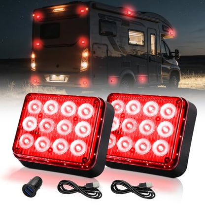 2PCS Red Magnetic Cube Strobe Lights, Rechargeable Portable High-Visibility Emergency Beacons Warning Lights with Multi-Mode & Waterproof for Trucks Vans Vehicles