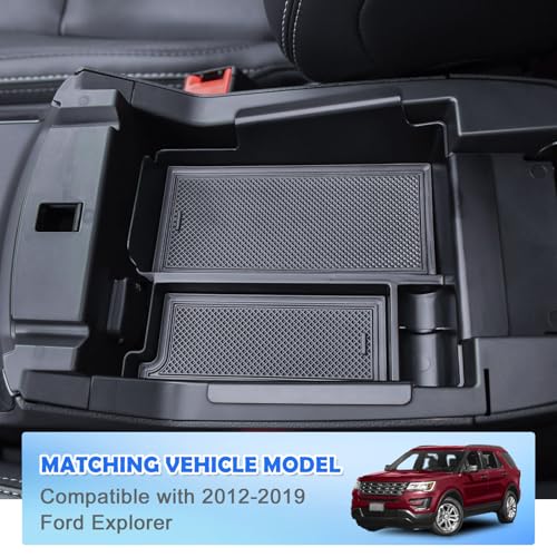 EDBETOS Center Console Organizer Compatible with Ford Explorer 2012-2016 2017 2018 2019 Accessories Armrest Storage Box Interior Pallet Secondary Insert Tray, Front Console Tray, ABS Black