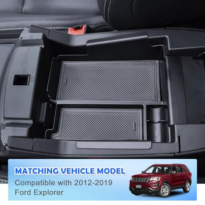 EDBETOS Center Console Organizer Compatible with Ford Explorer 2012-2016 2017 2018 2019 Accessories Armrest Storage Box Interior Pallet Secondary Insert Tray, Front Console Tray, ABS Black