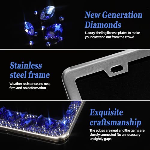 OKLPF Single Luxury Rhinestone License Plate Frame – Elegant Blue Bling with Glitter Crystals, Anti-Theft Screws & Gift Box, Fits Standard US Plates (Dark Blue) - color: Dark Blue, size: 1pc