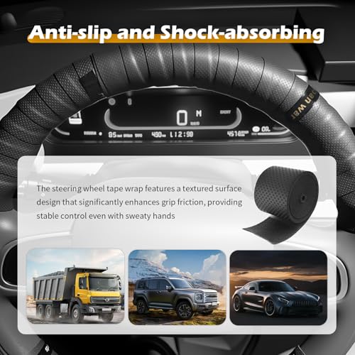 2PCS 3.4Ft Leather Steering Wheel Wrap Tape,Breathable Car Steering Wheel Tape Provides Comfort & Non-Slip Grip,Sweat-Absorbent Cars Steerings Wheels Cover Tapes Car Accessories