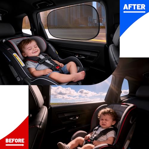 4 PCS Universal Car Window Shades for Baby, 20"x12" Static Cling Mesh Car Shades for Side Windows, Easy Fold UV & Sun Protection Window Covers for Family Travel - size: 4 Pack Universal Car Side Window Shades