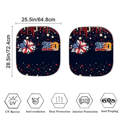 AFPANQZ 250th American Flower Windshield Sunshade for Car UV Protection, Car Sun Shade Auto Sun Shield Heat Protector Foldable Keeps Interior Cool 2 PCS - color: 250th American Flower