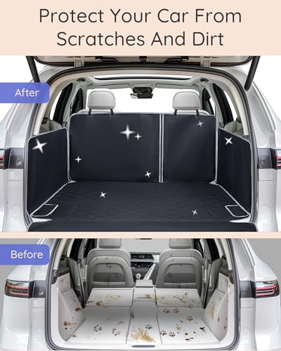 SUV Cargo Liner Waterproof Scratch-Resistant for Dogs Pet Trunk Mat with Non-Slip Bumper Flap Protector Heavy-Duty Cover for Sedans SUV
