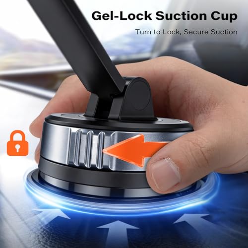 APPS2Car Car Phone Holder, Gel-Lock Strong Suction Phone Holders for Your Car Dashboard/Windshield, Dual-Axis Damping Arm, Ultra Stable Easy Clamp Car Phone Mount Stand for iPhone, Samsung, Google