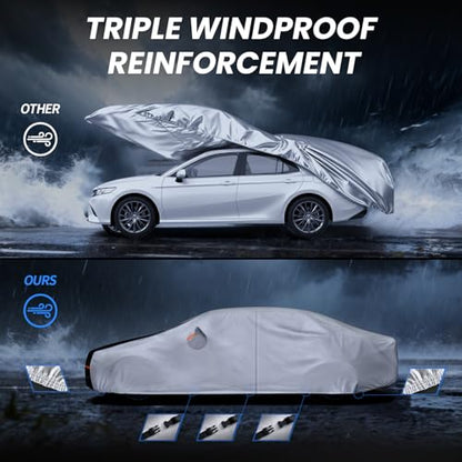 Sedan Car Cover 100% Waterproof All Weather, 10 Layers Outdoor Car Covers for Automobiles - Sun & Rain Protector Full Exterior Covers. Custom Fit Lexus ES, Ford Taurus, Audi A6, Cadillac XTS, etc. A3 - size: A3 Fit Sedan 193"-203" (See Size Chart)