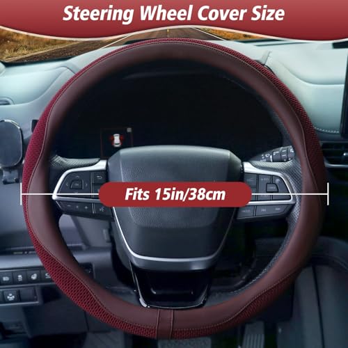 ZHOL Steering Wheel Cover,Premium Microfiber Leather,Non-Slip Breathable and Sweat-Resistant,Universal 15 Inch Steering Wheel Cover for Men and Women(Red) - color: Red