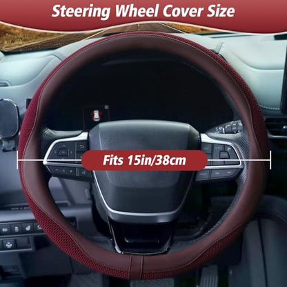 ZHOL Steering Wheel Cover,Premium Microfiber Leather,Non-Slip Breathable and Sweat-Resistant,Universal 15 Inch Steering Wheel Cover for Men and Women(Red) - color: Red
