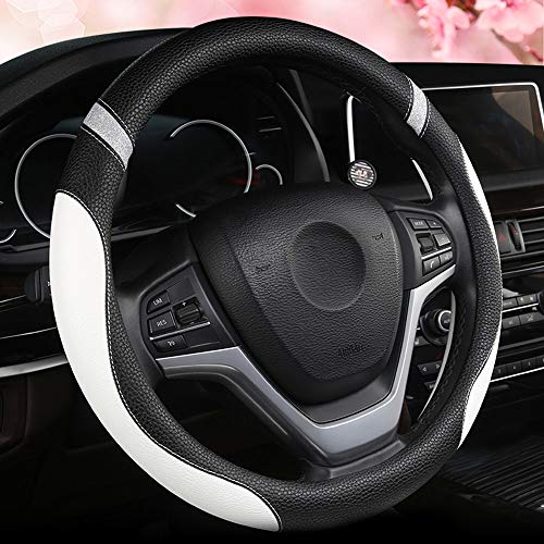 Steering Wheel Cover for Women Leather Universal Steering Wheel Cover for Car 15 inch (White) - color: White