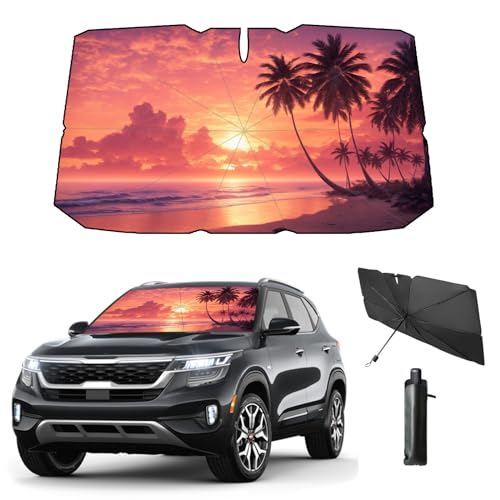 Windshield Sun Shade Umbrella for Car Front Window Sun Visor for Windshield Car Summer Accessories Protect Interior from UV Rays & Heat for Sedan, Compact SUV, Hatchbacks 57"*31" - color: Sunset