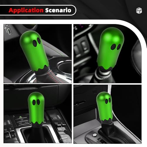 Ghost Shift Knob, Aluminum Weighted Automotive Gear Shift Manual knobs Lever with 3 Threaded Adapters M8 M10 M12 x 1.25, Universal for Vehicle Funny Cool Spooky Car Accessories (Green) - color: Green