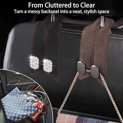 2Pcs Car Headrest Hooks with Premium Leather, Upgraded Double Metal Hooks with Anti-Drop Design, Universal Back Seat Hanger for Bags, Coats, Purses and Groceries (Classic Brown) - color: Classic Brown 2Pcs