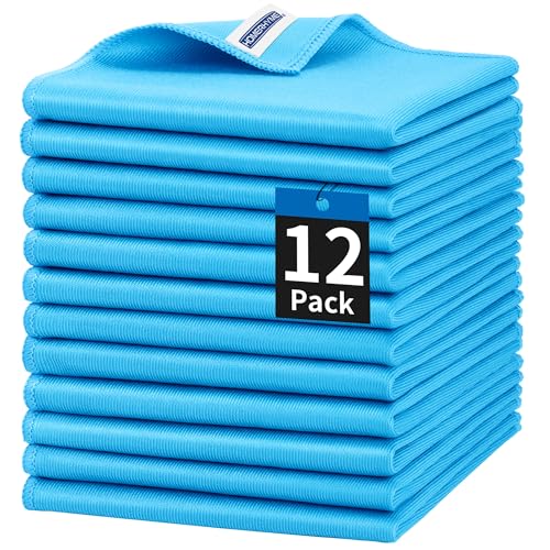 Microfiber Glass Cleaning Cloth, 12 Pack Window Glass Cleaning Rags, Reusable Lint-Free Streak Free Polishing Cloth Wipes for Stainless Steel, Eyeglasses, Mirrors, Screens & Lenses,12" 12" - color: Blue, size: 12 Pk-12" X 12"