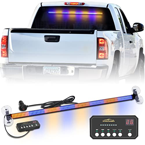XRIDONSEN 35 inch Amber Blue Traffic Advisor Light Bar 144 LED Emergency strobe lights Warning Flashing Safety Front/Rear Windshield Lights w/Directional Arrow for Vehicles Snow plow Trucks - color: Amber/Blue
