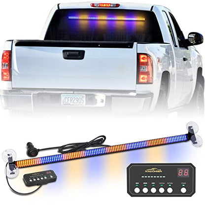 XRIDONSEN 35 inch Amber Blue Traffic Advisor Light Bar 144 LED Emergency strobe lights Warning Flashing Safety Front/Rear Windshield Lights w/Directional Arrow for Vehicles Snow plow Trucks - color: Amber/Blue