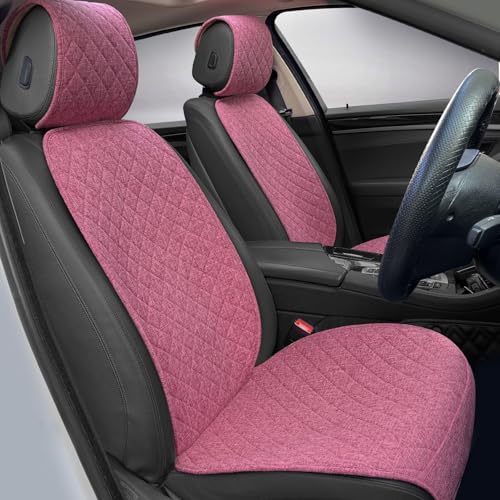 BOPUOVRE Linen Car Seat Cover - Non-Slip & Breathable - Universal Fit for Cars, Vans, SUVs, Trucks - 2 Units - Pink - color: Pink