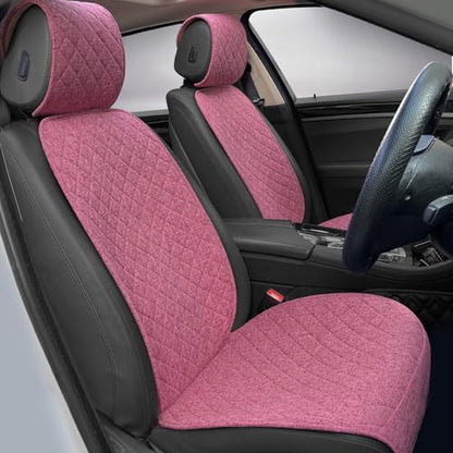 BOPUOVRE Linen Car Seat Cover - Non-Slip & Breathable - Universal Fit for Cars, Vans, SUVs, Trucks - 2 Units - Pink - color: Pink