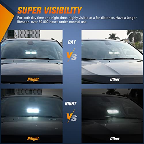 Nilight White Emergency Strobe Lights Windshield Hazard Warning Safety Flash with Suction Cups Super Bright LED Light for Police Enforcement Firefighters Vehicle Truck - color: White