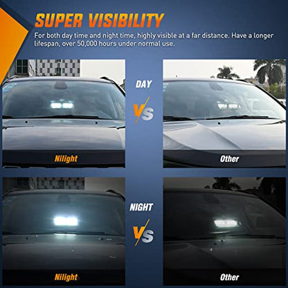 Nilight White Emergency Strobe Lights Windshield Hazard Warning Safety Flash with Suction Cups Super Bright LED Light for Police Enforcement Firefighters Vehicle Truck - color: White