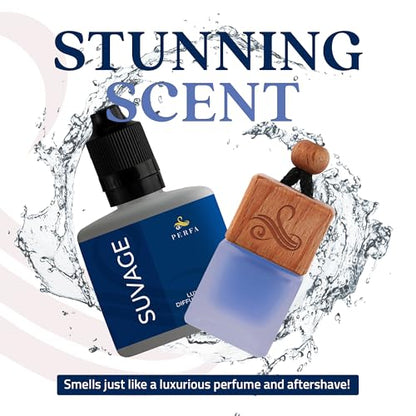 Solvère Gift Set with Refill Bottle | Automotive Air Fresheners with Solvère Fragrance | Strong Car Perfume | Odour Eliminating Car Air Fresheners by Perfa