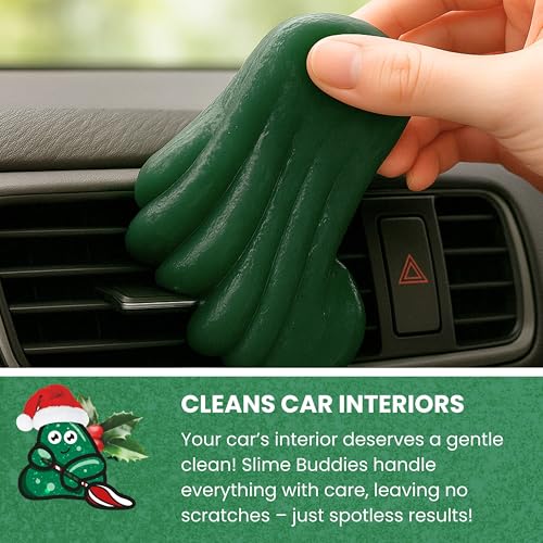 Slime Buddies Car Cleaning Gel Putty - Pine Scented Interior Detailing Tool for Cup Holders, Air Vents & Keyboard - Reusable Auto Detailing Accessories - Dust Remover Goop - color: 01 Pack Pine