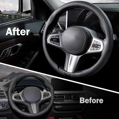 Steering Wheel Cover Thin Car Steering Wheel Accessories Universal Snap On Protector, Black - color: Black Perforated