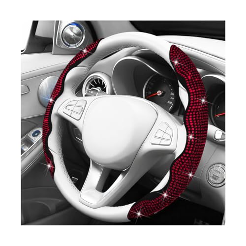 Bling Car Steering Wheel Cover, Rhinestones Non-Slip 15 Inches Vehicle Wheel Cover, Diamond Sparkling Steering Protector for Women Girls, Universal Automotive Accessories (Red) - color: Red