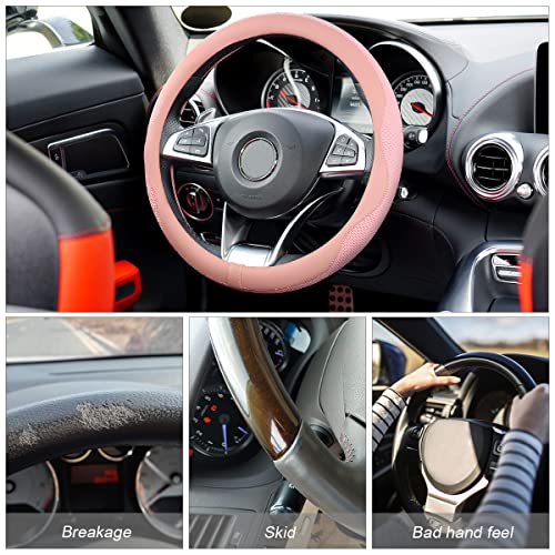 Car Steering Wheel Cover, Microfiber Breathable Ice Silk Leather Steering Wheel Cover Soft Anti-Slip Safety, 15inch Four Season Universal Fits for Most Truck,SUV,Cars (Pink) - color: Pink