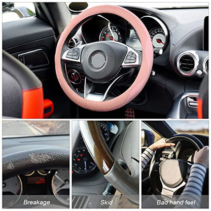 Car Steering Wheel Cover, Microfiber Breathable Ice Silk Leather Steering Wheel Cover Soft Anti-Slip Safety, 15inch Four Season Universal Fits for Most Truck,SUV,Cars (Pink) - color: Pink