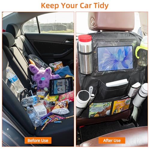2 Pack Car Organizer Backseat, Car Back Seat Organizer Protector with 12 Storage Pockets, Waterproof Back of Seat Car Storage Organizer Kick Mats for Kids Baby