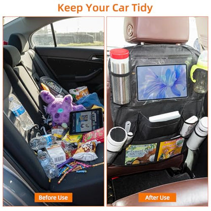 2 Pack Car Organizer Backseat, Car Back Seat Organizer Protector with 12 Storage Pockets, Waterproof Back of Seat Car Storage Organizer Kick Mats for Kids Baby