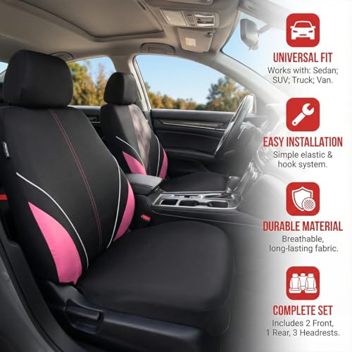 Mandark Car Seat Cover Full Set, Beathable Waterproof Heavy-Duty Vehicle Front and Rear Split Bench Seat Covers, Auto Interior Chair Protector, Universal for SUV Automobile Truck (Pink) - color: Pink